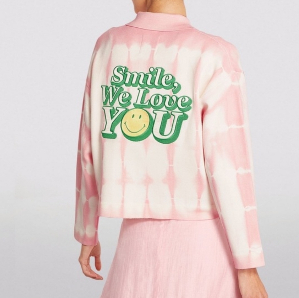 Sandro Emmery Tie Dye Pink White We Love You Sweater Cardigan Size 3